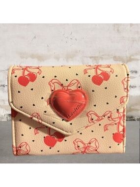 Betsey Johnson Cream Wallet with Red Heart & Cherry Print
